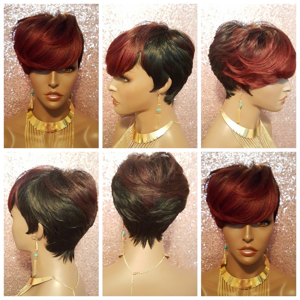 COPY - Short Cut Feather Style Full Cap Wig Burgundy Hair